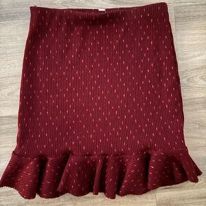 Free People Burgundy Ruffle Skirt in size extra small w/ multicolored polka dots